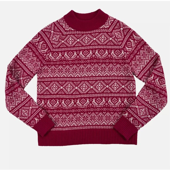 J.Crew Pink Fair Isle Sweater Mockneck Lambswool Blend Holiday Winter Christmas - Picture 2 of 13
